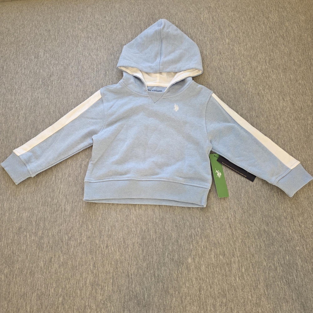 U.S. Polo Assn. Light Blue Hooded Sweatshirt with White Sleeve Stripes